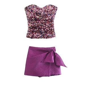 Sequin Top  Strapless Backless Sleeveless & short set